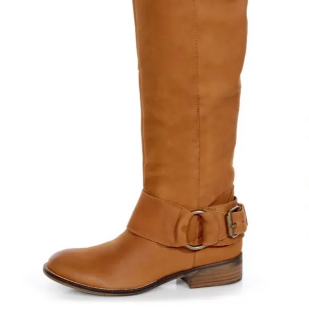Steve Madden Women’s COGNAC BANKKER LEATHER KNEE HIGH RIDING BOOTS